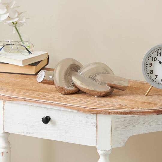 12" Silver Ceramic Knot Abstract Sculpture
